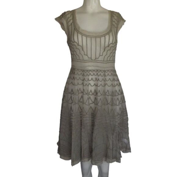 BIYA/Johnny Was Dress, S, Beige/Nude Mesh, Embroidered, SHEER, Cap shoulder - Picture 11 of 12